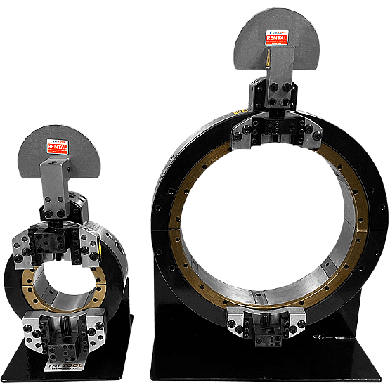 Pipe cutting machines on a black background.