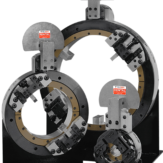 Pipe cutting tools with rental labels displayed.
